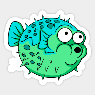 blue and green puffer fish with big eyes porcupine Sticker